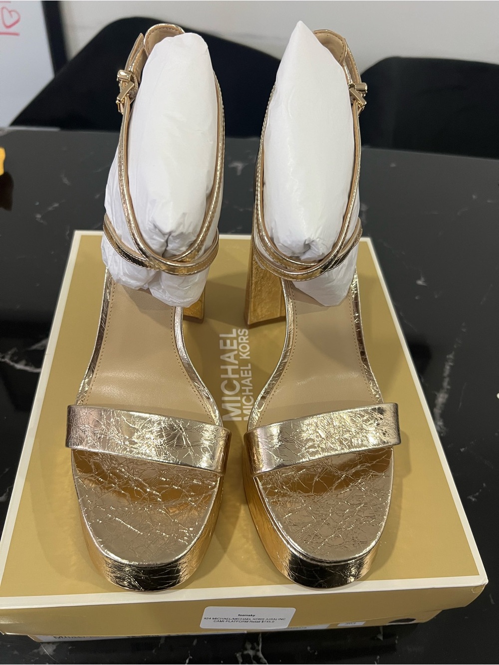 MICHAEL Michael Kors Metallic Gold Cracked-Leather Platform Heels